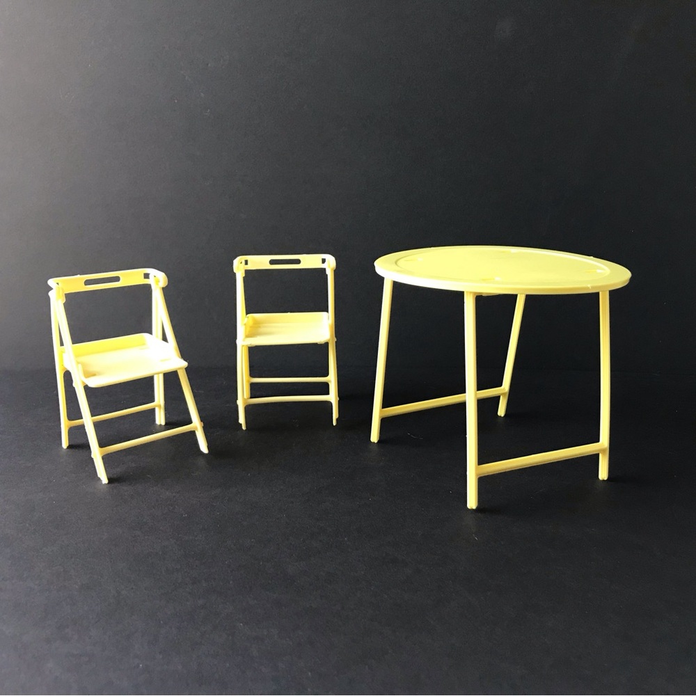 Vintage Barbie Yellow Folding Table and Chairs Set